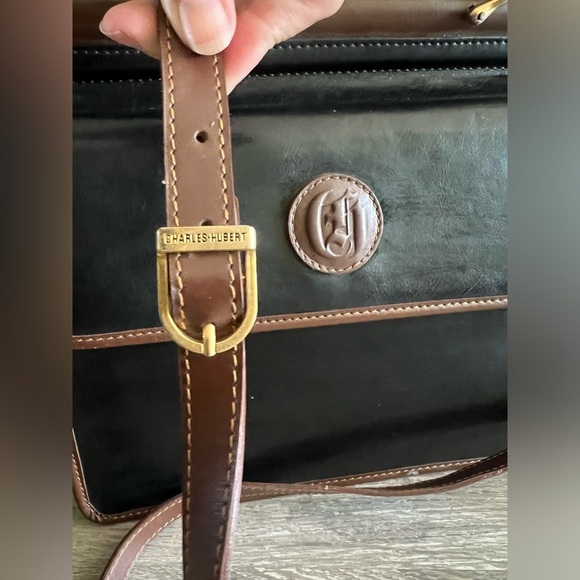 Vintage Charles Hubert Bifold Accordion Briefcase  Satchel Black Brown leather - Picture 2 of 10